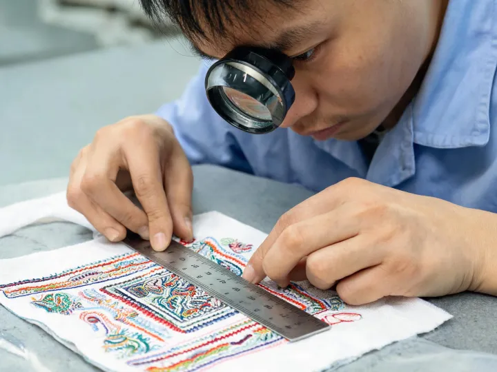 Registration inspection on a detailed embroidery sample
