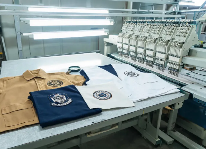 Embroidered workwear badge and durable uniform panel